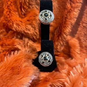 BRIGHTON BUTTON SILVER AND BLACK AGATE EARRINGS